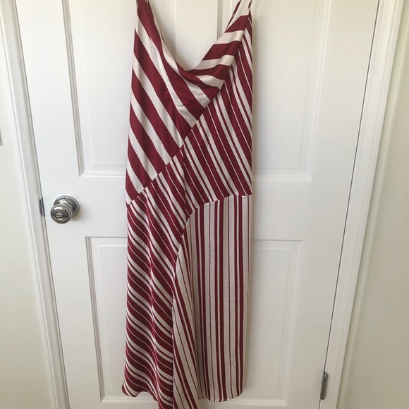 Anthropologie Asymmetrical Red and White Striped Slip Dress size XL - Picture 2 of 10